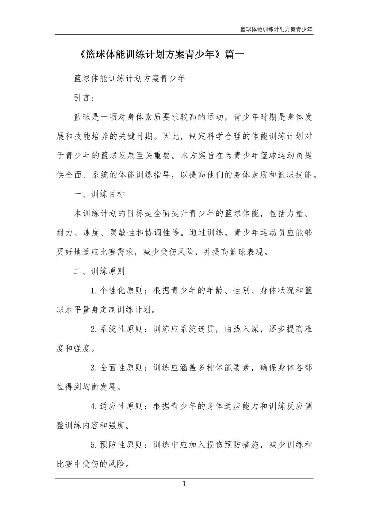 篮球体能系统训练计划方案设计